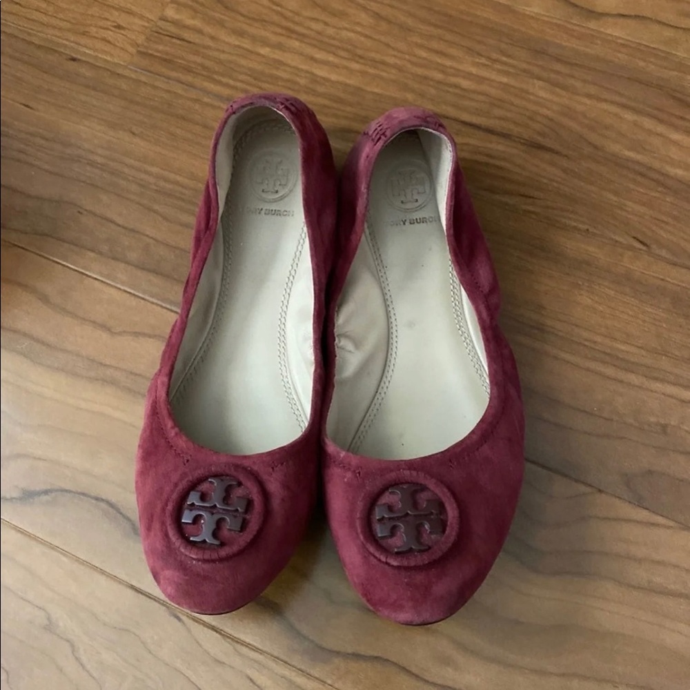 Tory Burch Burgundy Suede Ballet Flats